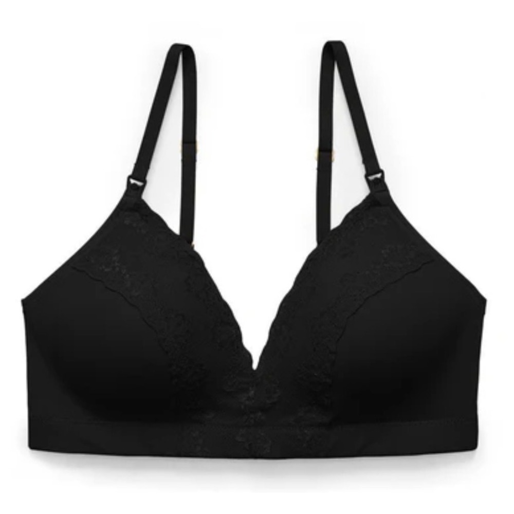CATHERINE‎ MALANDRINO Black Lace Bra Wireless Bralette Smooth Comfort Soft 36C